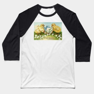 Vintage Easter Chicks with Flowers Baseball T-Shirt